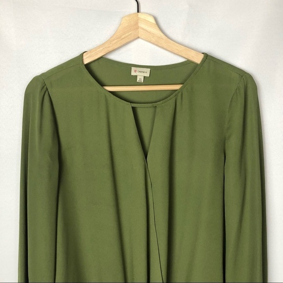 Cremieux Olive Green Faux Wrap Surplice Long Sleeve Blouse XS - Picture 3 of 4